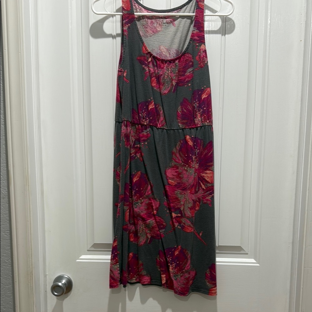 Floral Gray and Pink Sleeveless Dress